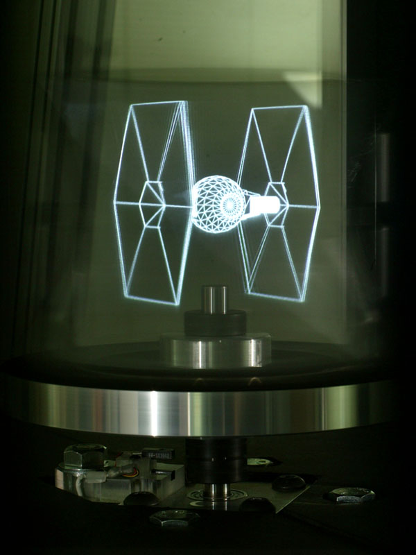 A 3D hologram generated of a Star Wars space ship