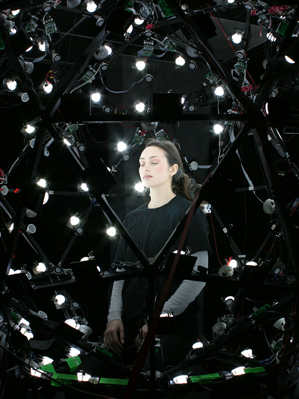 3D face scan in process inside a light stage
