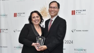 Dava Casoni, Public Counsel of the Year, American Media and Entertainment Counsel (AMEC) with Steve Yamaguchi, Senior Counsel, USC