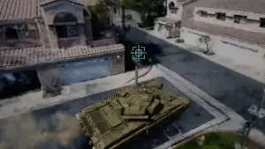 a battle tank on the streets in a 3D environment